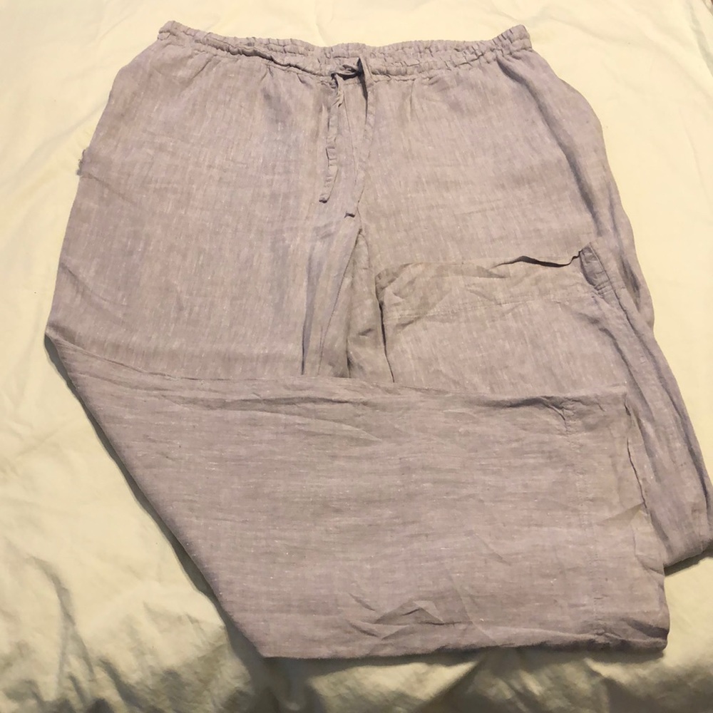 Grey linen wide leg pants